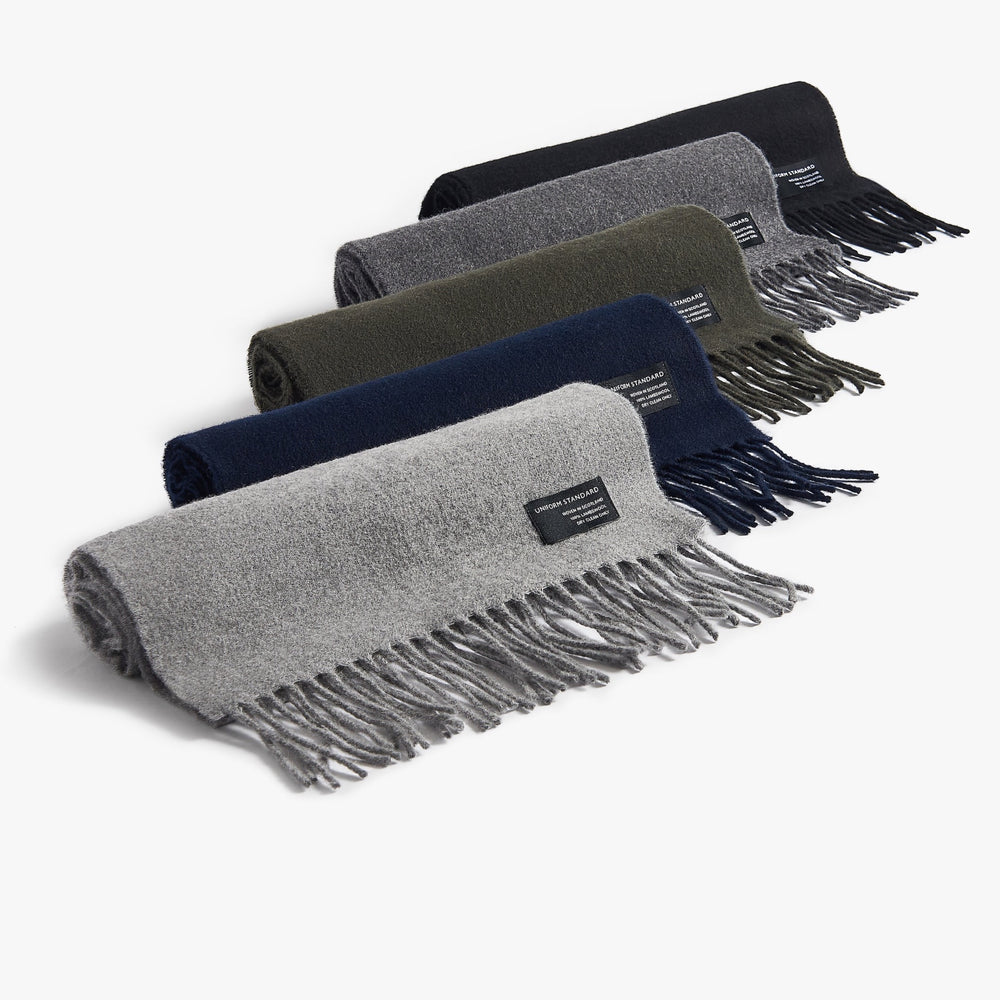 Uniform Standard luxury merino wool scarf in Blue designed in East London