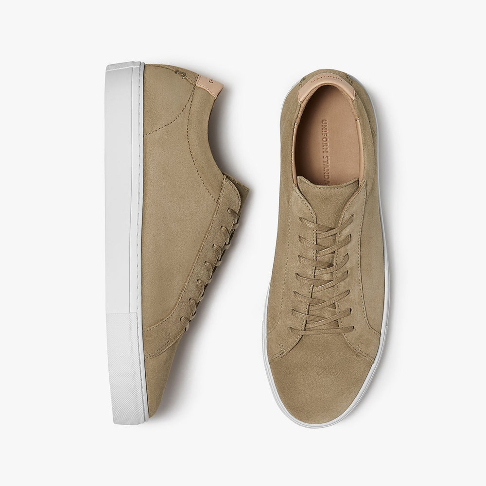 Uniform Standard Men's Series 1 minimalist suede sneaker in Beige handcrafted in Portugal