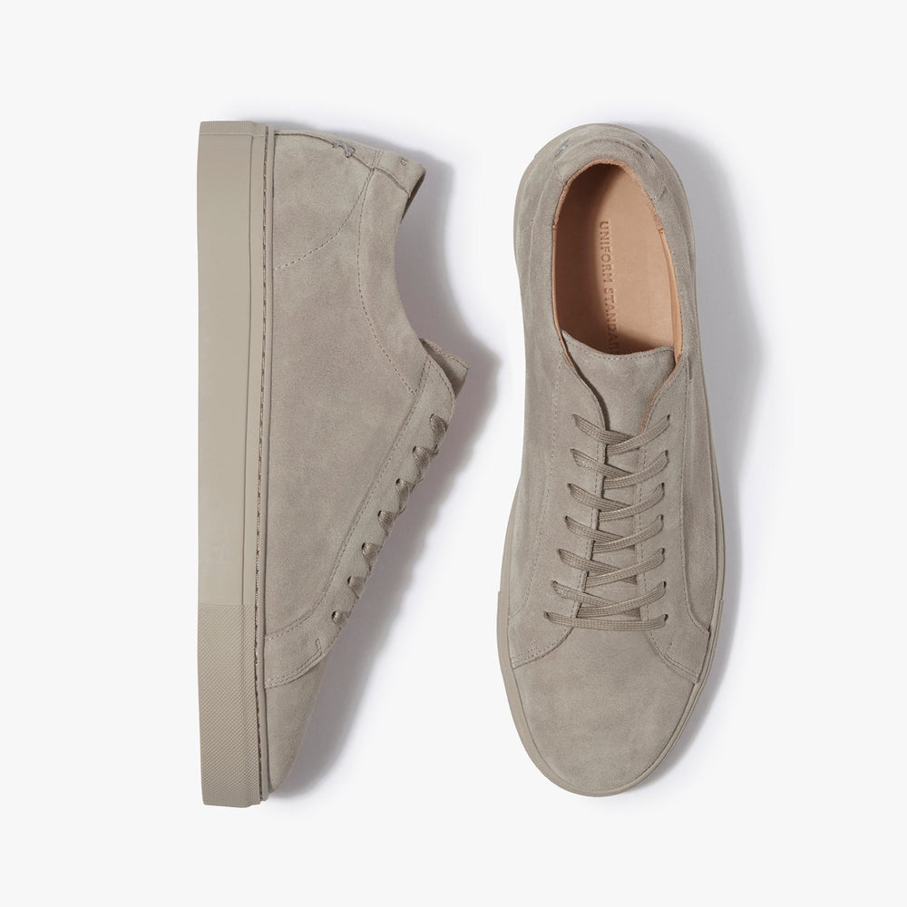 Uniform Standard Men's Series 1 minimalist suede sneaker in Beige handcrafted in Portugal