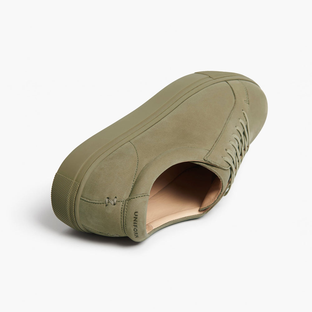 Uniform Standard Men's Series 1 minimalist nubuck leather sneaker in Green handcrafted in Portugal