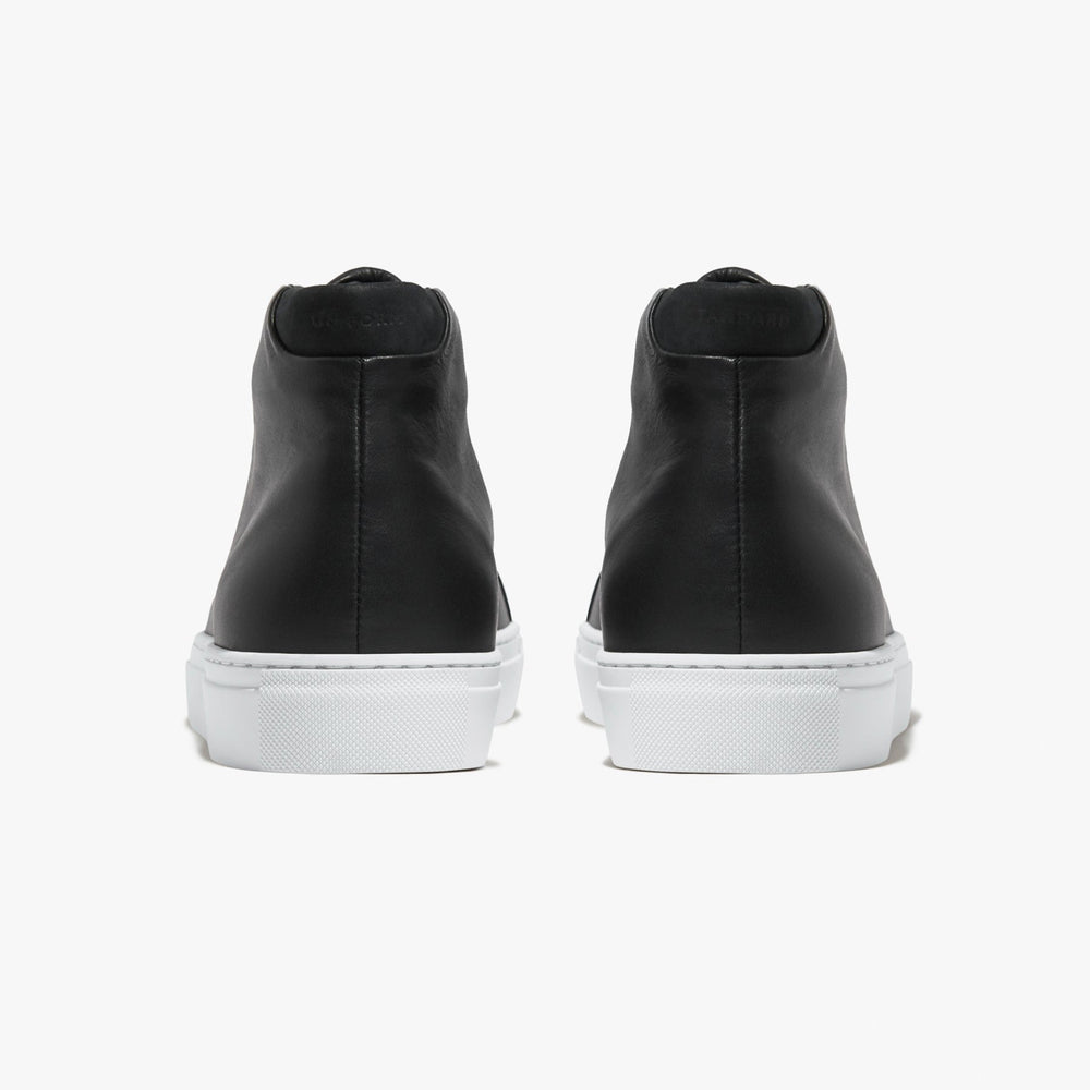 Uniform Standard Men's Series 4 mid top minimalist leather sneaker in Black handcrafted in Portugal