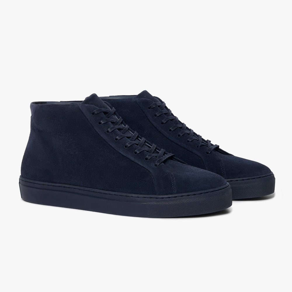Uniform Standard Men's Series 4 mid top minimalist suede sneaker in Blue handcrafted in Portugal
