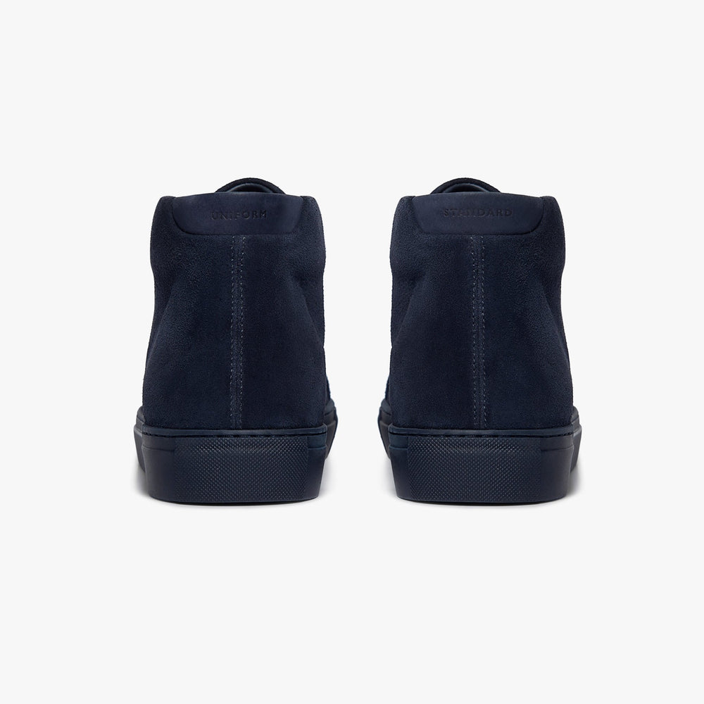 Uniform Standard Men's Series 4 mid top minimalist suede sneaker in Blue handcrafted in Portugal
