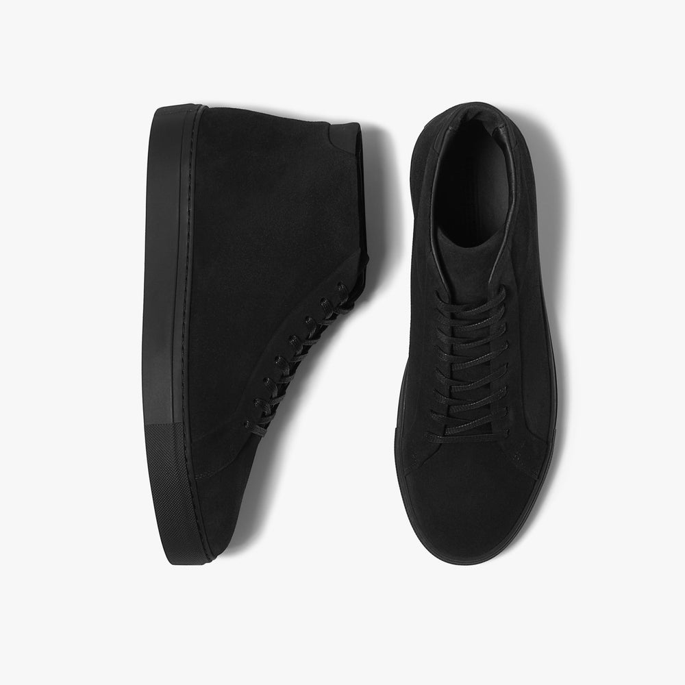 Uniform Standard Men's Series 4 mid top minimalist suede sneaker in Black handcrafted in Portugal