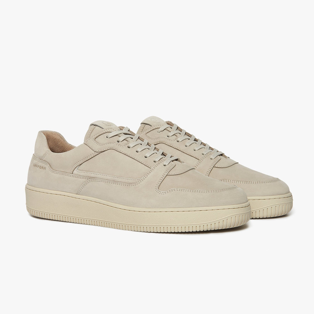 Uniform Standard Men's Series 5 minimalist nubuck leather sneaker in Beige handcrafted in Portugal