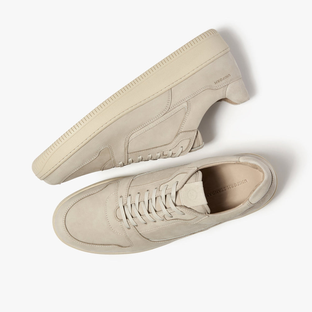 Uniform Standard Men's Series 5 minimalist nubuck leather sneaker in Beige handcrafted in Portugal