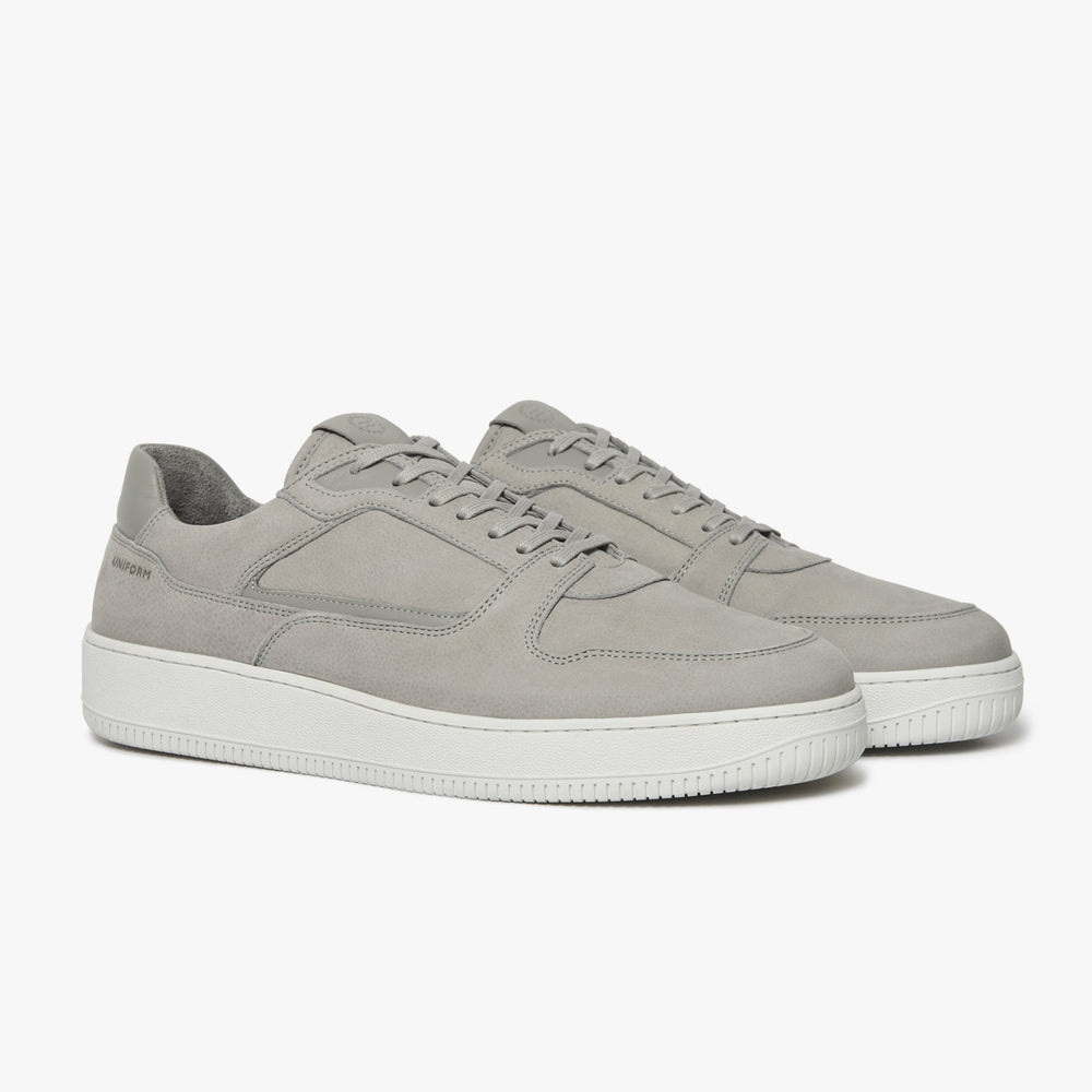Uniform Standard Men's Series 5 minimalist nubuck leather sneaker in Grey handcrafted in Portugal