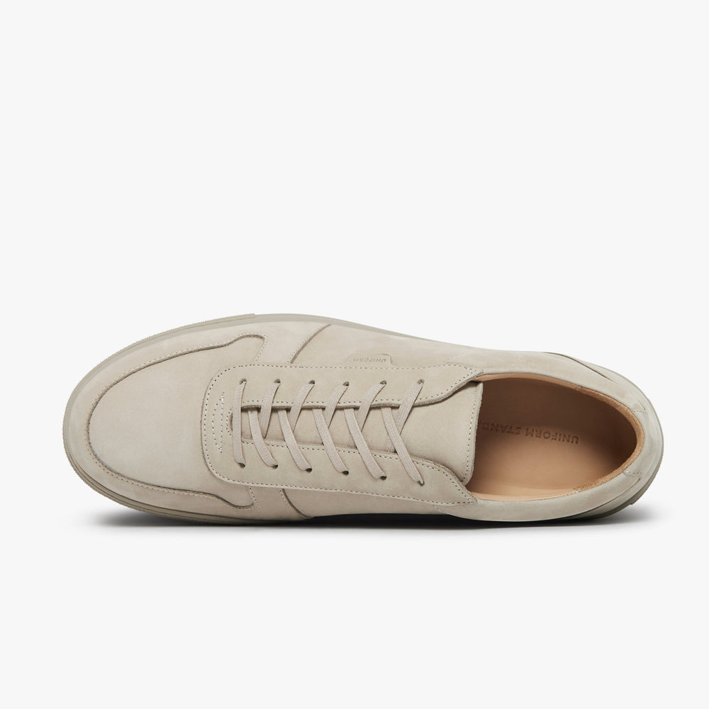 Uniform Standard Men's Series 6 minimalist nubuck leather sneaker in Beige handcrafted in Portugal