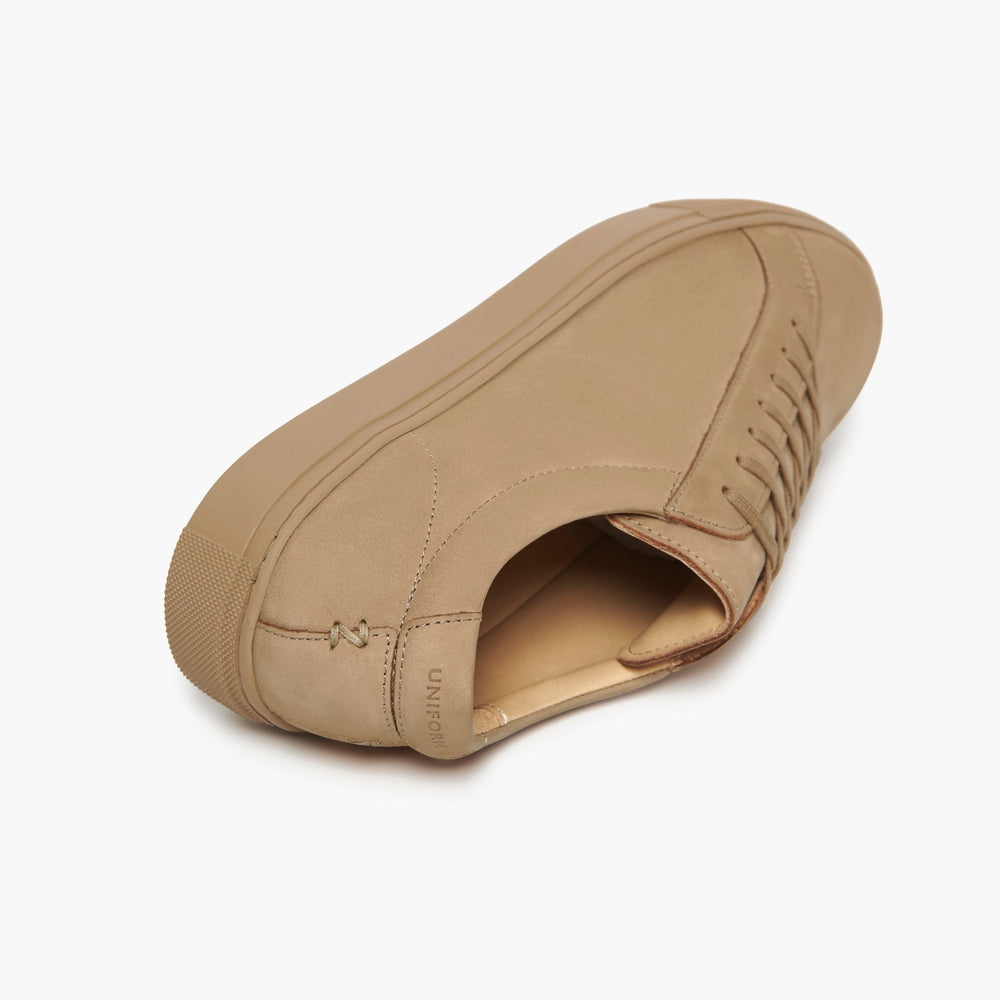 Uniform Standard Men's Series 1 minimalist nubuck leather sneaker in Beige handcrafted in Portugal