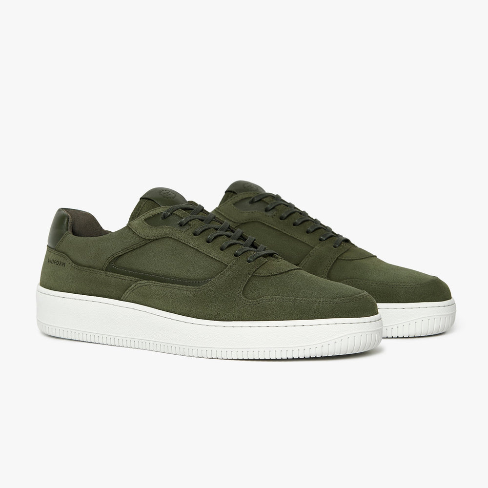 Uniform Standard Men's Series 5 minimalist suede sneaker in Green handcrafted in Portugal