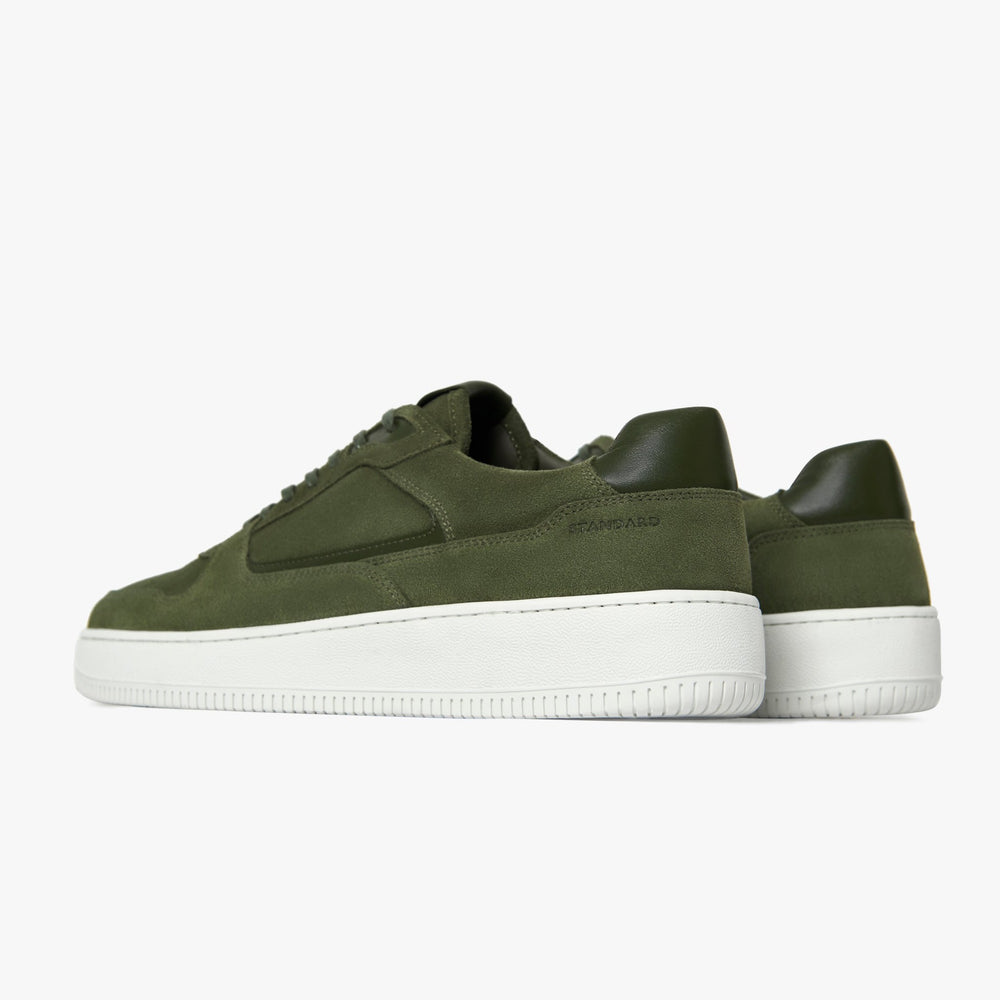 Uniform Standard Men's Series 5 minimalist suede sneaker in Green handcrafted in Portugal