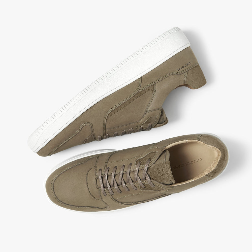 Uniform Standard Men's Series 5 minimalist nubuck leather sneaker in Brown handcrafted in Portugal