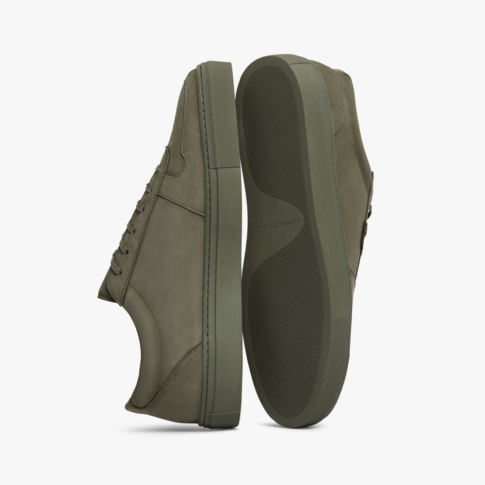 Uniform Standard Men's Series 6 minimalist nubuck leather sneaker in Green handcrafted in Portugal