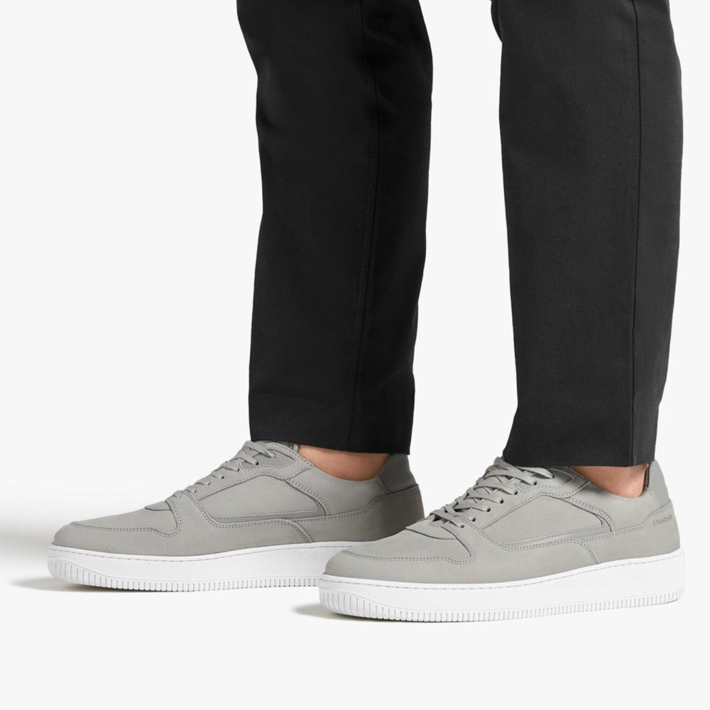 Uniform Standard Men's Series 5 minimalist nubuck leather sneaker in Grey handcrafted in Portugal