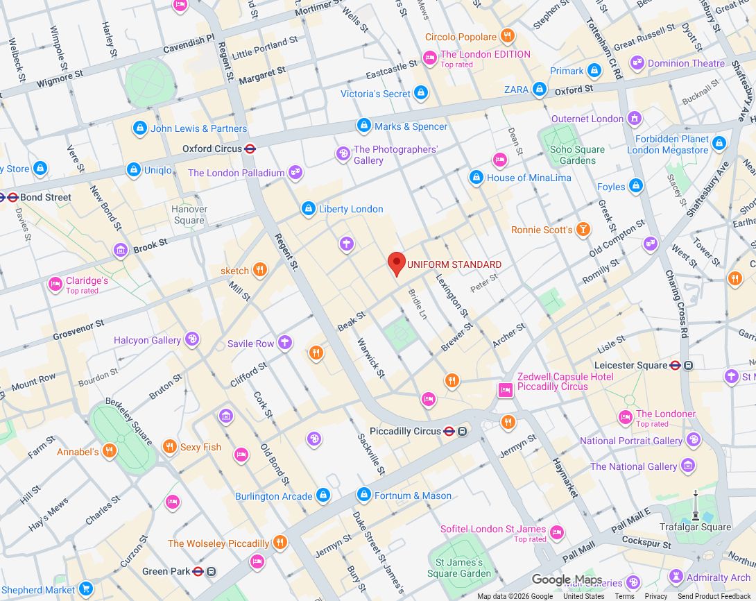 Map showing UNIFORM STANDARD on Marshall Street, Soho